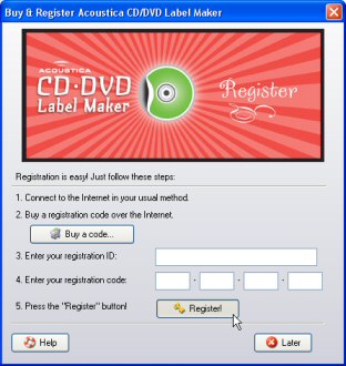 Acoustica CD/DVD Label Maker registration window